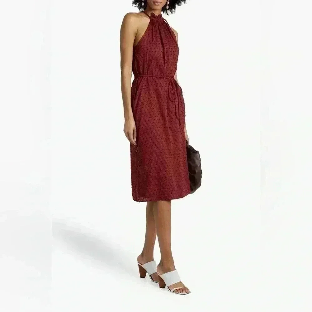 Joie Marietta Cotton Jacquard Russet Brown Midi Dress Womens Size XSmall